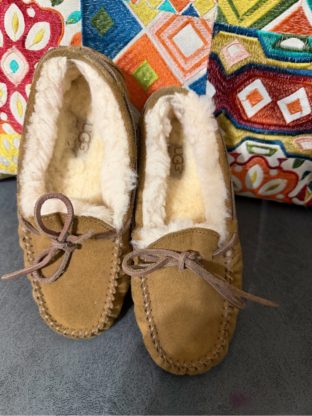 UGG Kids Chestnut Brown Sheepskin Moccasin Slippers
